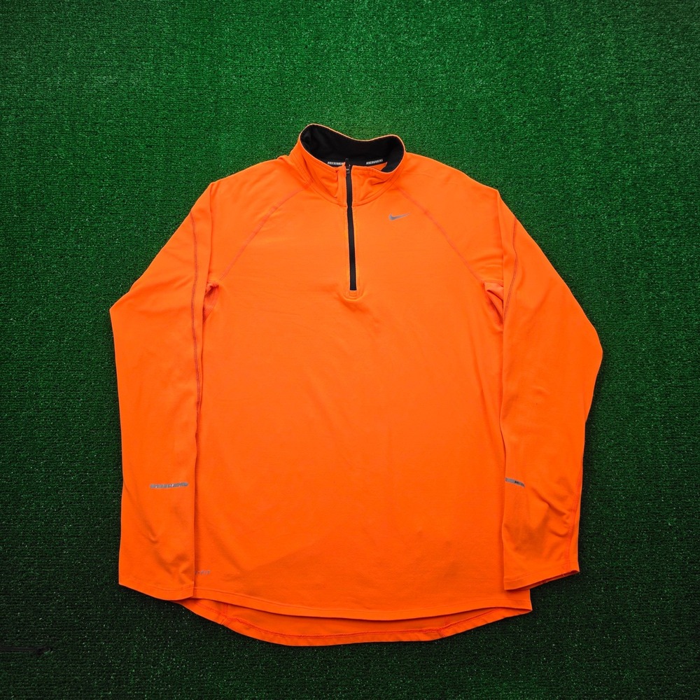Nike Running Element Performance Pullover Shirt Mens Medium Orange Quarter Zip